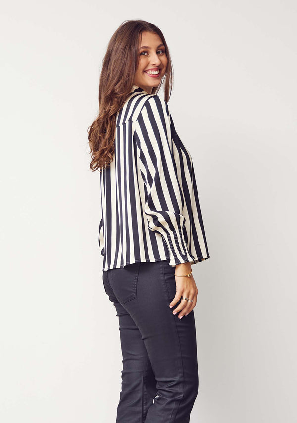 I SAY Melba Printed Blouse Blouses M27 Black/Cream Stripe