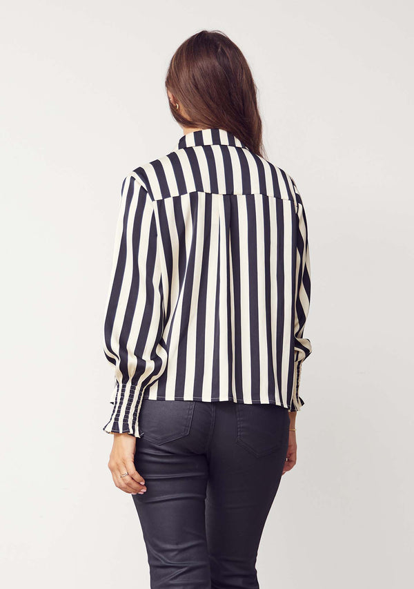 I SAY Melba Printed Blouse Blouses M27 Black/Cream Stripe
