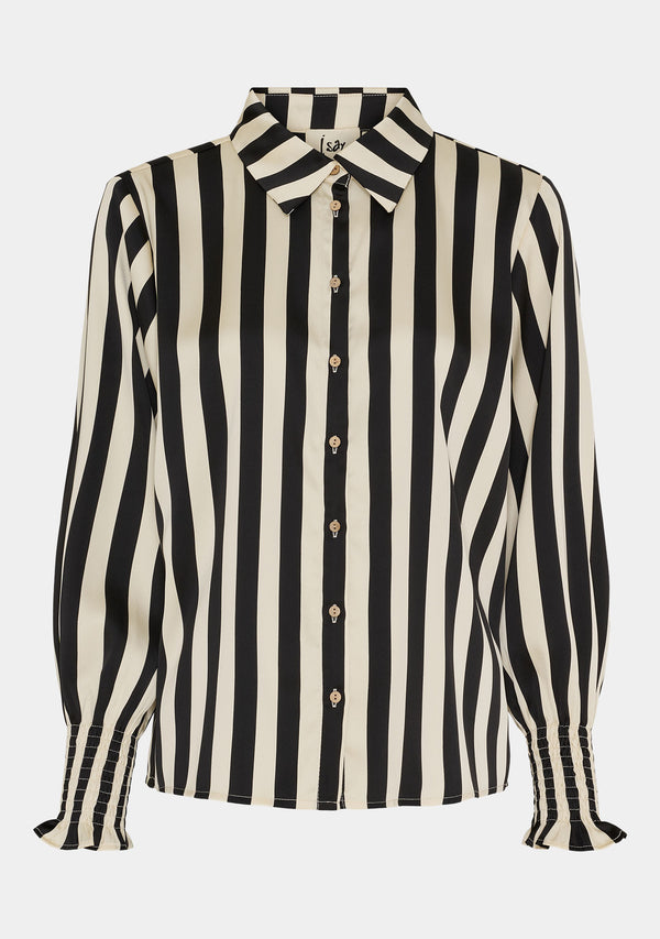 I SAY Melba Printed Blouse Blouses M27 Black/Cream Stripe