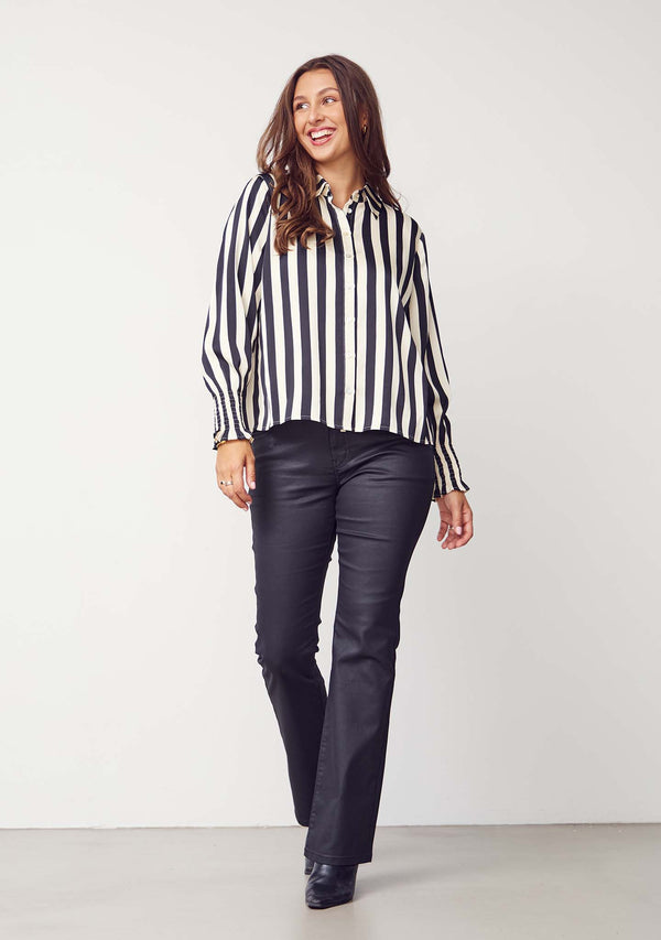 I SAY Melba Printed Blouse Blouses M27 Black/Cream Stripe