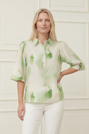I SAY Ane Placket Blouse Blouses N27 Green Watercolor