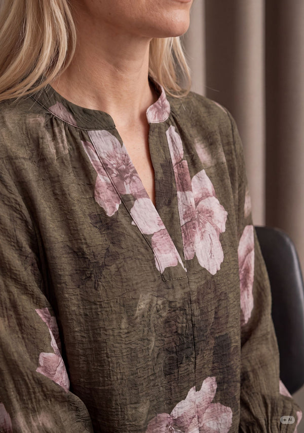 I SAY Ane Printed Blouse Blouses G13 Khaki Flowerdream