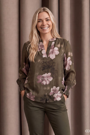 I SAY Ane Printed Blouse Blouses G13 Khaki Flowerdream