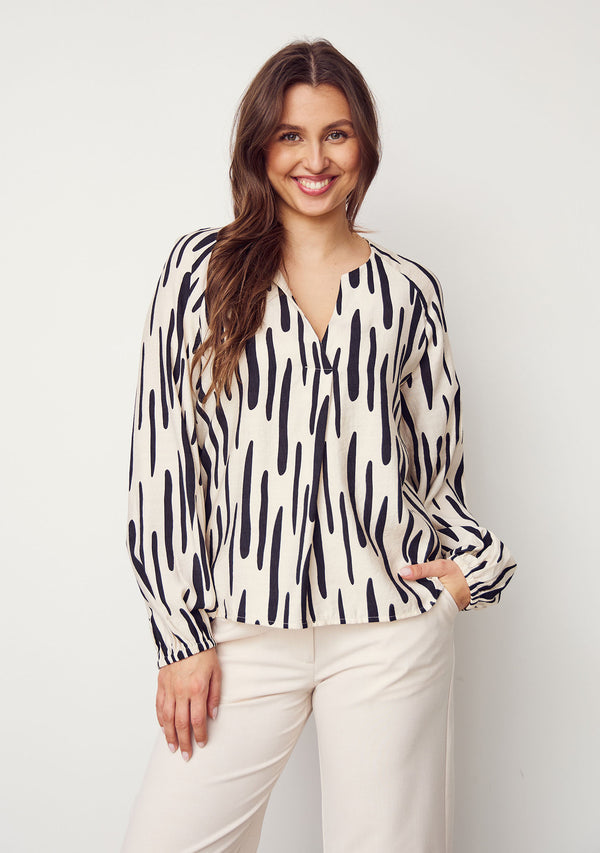 I SAY Ane V-Neck Blouse Blouses M64 Black Brushstrokes