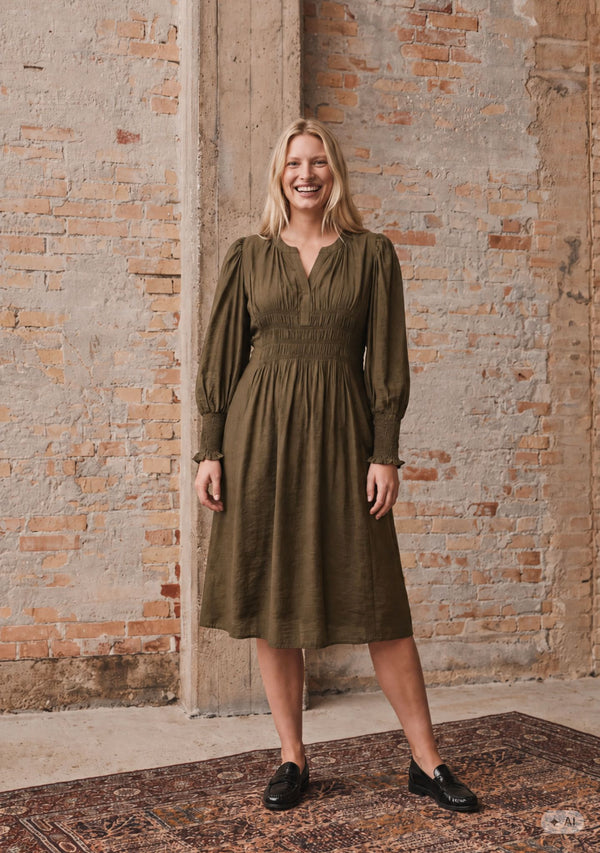 I SAY Ane V-Neck Dress Dresses 820 Dark Khaki