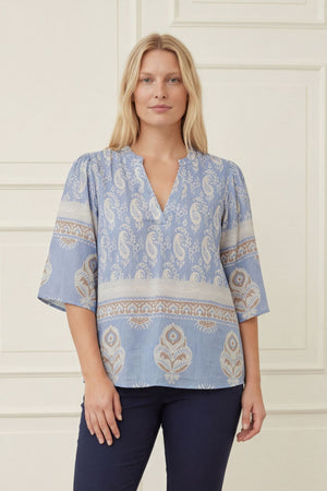 I SAY Ane s/s Blouse Blouses D88 Light Blue Border Paisley