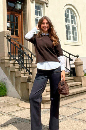 I SAY Anna 3/4 Sleeve Pullover Knitwear 357 Dark Brown Melange