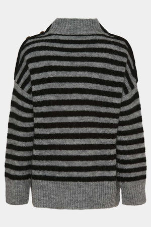 I SAY Anna Button Pullover Knitwear M42 Grey/Black Stripe