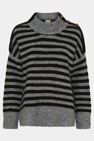 I SAY Anna Button Pullover Knitwear M42 Grey/Black Stripe