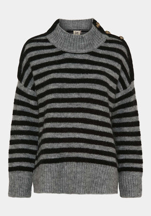 I SAY Anna Button Pullover Knitwear M42 Grey/Black Stripe