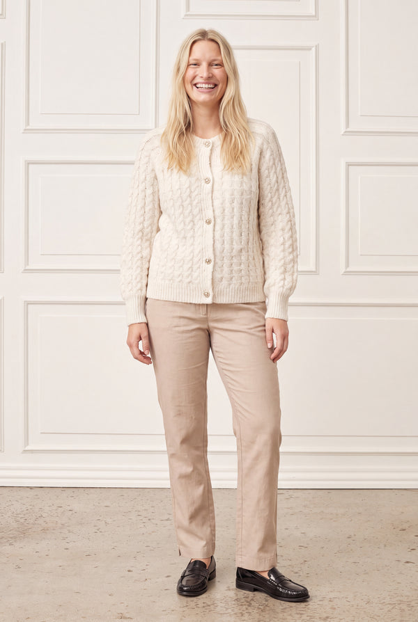 I SAY Anna Cable Cardigan Knitwear 101 Broken White
