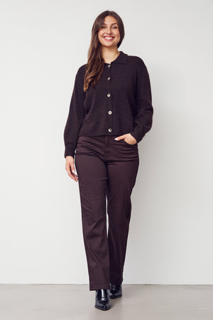 I SAY Anna Colar Cardigan Knitwear 357 Dark Brown Melange