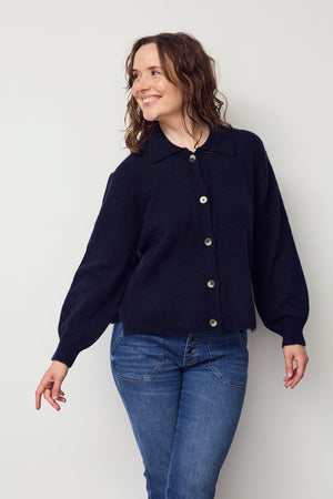 I SAY Anna Colar Cardigan Knitwear 657 Navy Melange