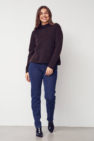 I SAY Anna Highneck Pullover Knitwear 357 Dark Brown Melange