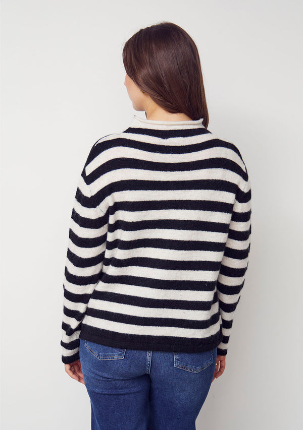 I SAY Anna Highneck Pullover Knitwear M27 Black/Cream Stripe