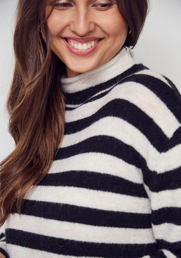 I SAY Anna Highneck Pullover Knitwear M27 Black/Cream Stripe