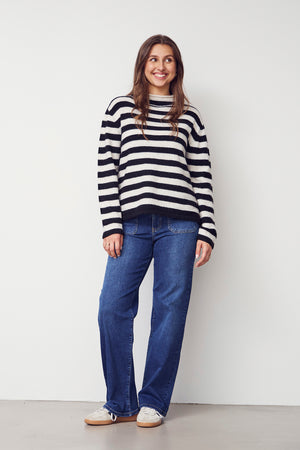 I SAY Anna Highneck Pullover Knitwear M27 Black/Cream Stripe