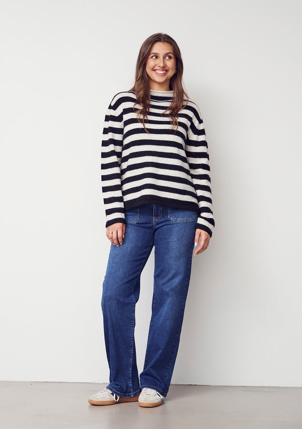I SAY Anna Highneck Pullover Knitwear M27 Black/Cream Stripe