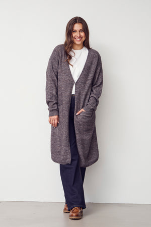 I SAY Anna Long Cardigan Knitwear 972 Mole Melange