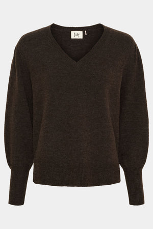 I SAY Anna V-Neck Pullover Knitwear 357 Dark Brown Melange