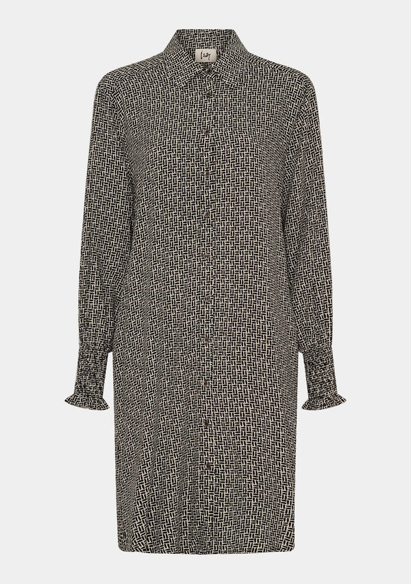 I SAY Asta Printed Dress Dresses M84 Graphic Black Strokes