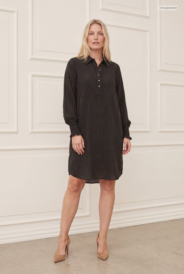 I SAY Asta Smock Dress Dresses M85 Graphic Khaki Strokes