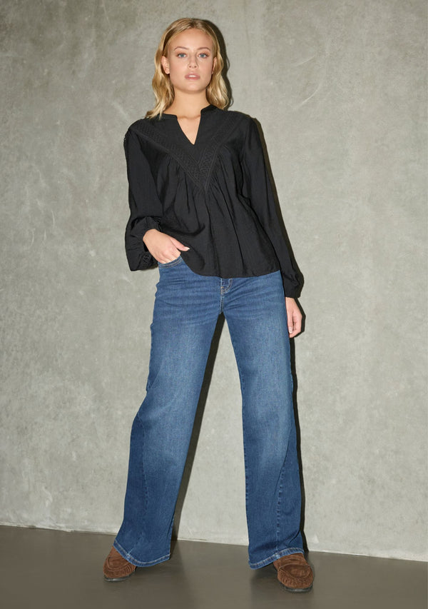 I SAY COmo Long Wide Jeans Pants 662 Dark denim