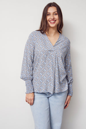 I SAY Cara Printed Blouse Blouses M62 Blue Hourglass