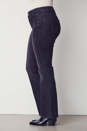 I SAY Como Flare Button Jeans Pants 927 Washed Black