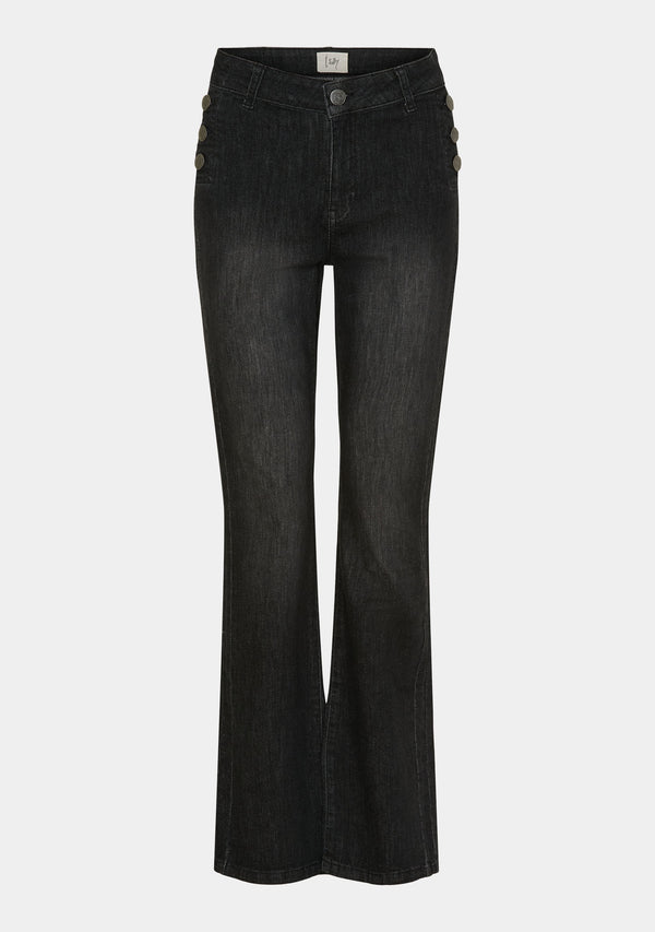 I SAY Como Flare Button Jeans Pants 927 Washed Black