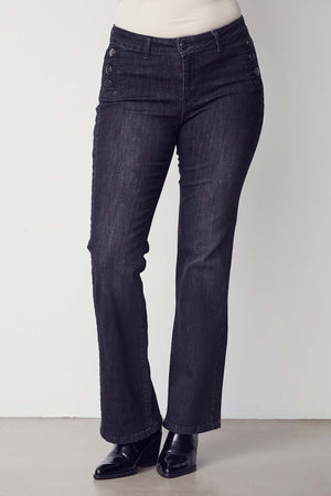 I SAY Como Flare Button Jeans Pants 927 Washed Black