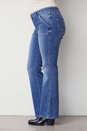 I SAY Como Long Flare Jeans Pants 606 Mid Denim