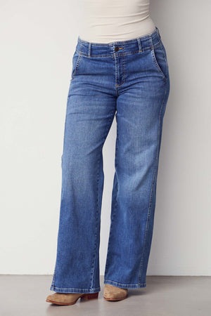 I SAY Como New Wide Jeans Pants 700 Mid Denim Wash