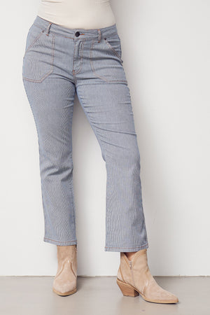 I SAY Como Stripe Flare Pant Pants M57 Blue Pinstripe
