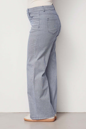 I SAY Como Stripe Wide Pant Pants M57 Blue Pinstripe