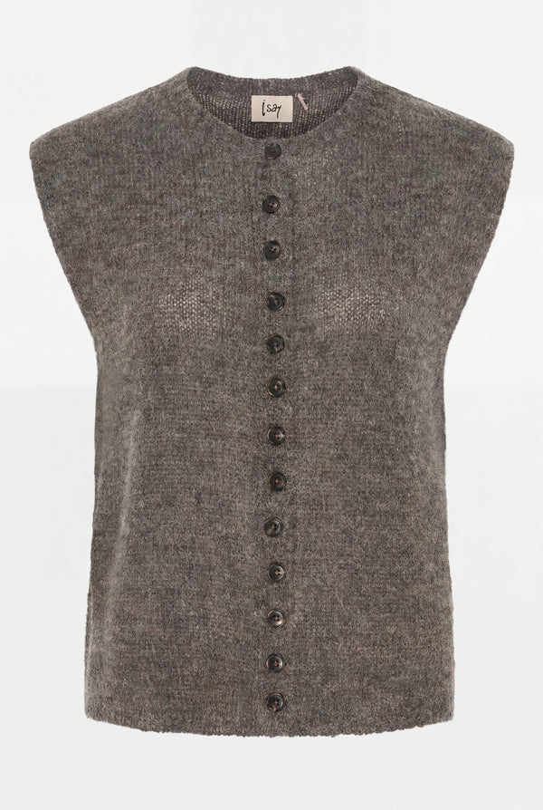 I SAY Cosima Waistcoat Knitwear 357 Dark Brown Melange