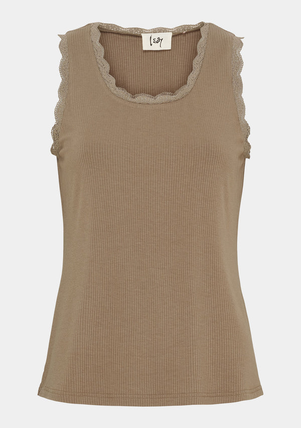 I SAY Dee O-Neck Top Tops 368 Taupe