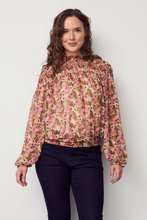 I SAY Delta Smock Blouse Blouses M20 Pink Leaves