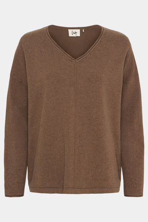 I SAY Frigga V-Neck  Knitwear 372 Golden Brown Melange