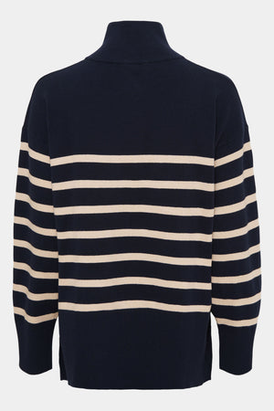 I SAY Frigga Zip Pullover Knitwear C39 Navy/Sand Stripe
