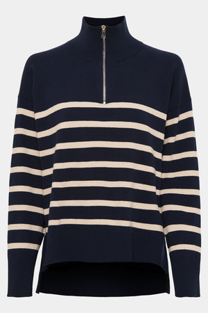 I SAY Frigga Zip Pullover Knitwear C39 Navy/Sand Stripe