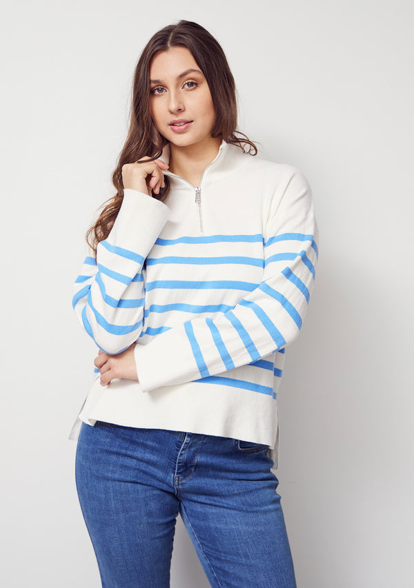 I SAY Frigga Zip Pullover Knitwear M51 Broken White w/Skyblue
