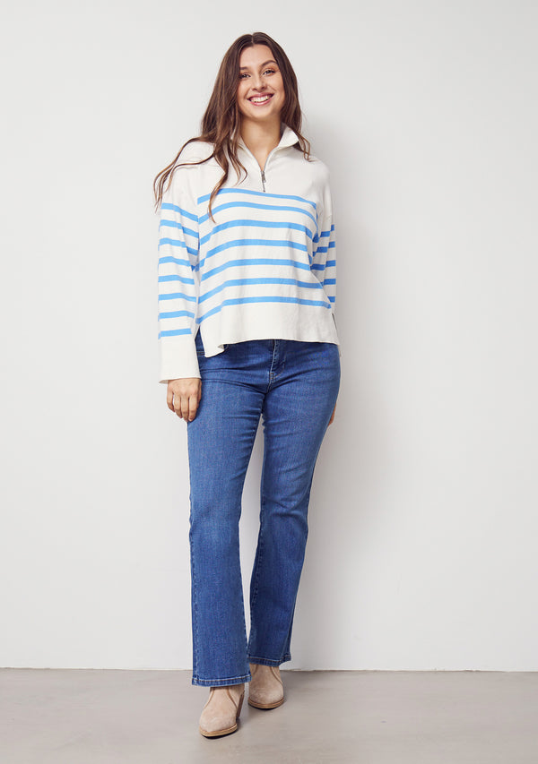I SAY Frigga Zip Pullover Knitwear M51 Broken White w/Skyblue
