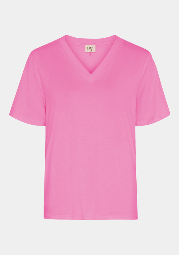 I SAY Gritt V-Neck T-Shirt T-Shirts 515 Hot pink