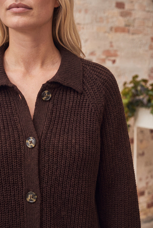 I SAY Gunda Colar Cardigan Knitwear 356 Dark brown