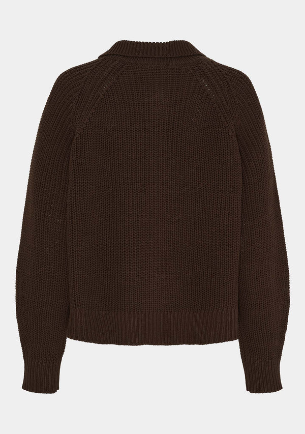 I SAY Gunda Colar Cardigan Knitwear 356 Dark brown