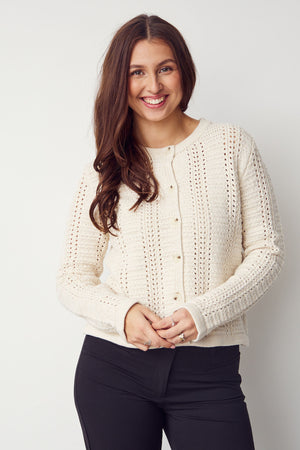 I SAY Gwen Cardigan Knitwear 101 Broken White