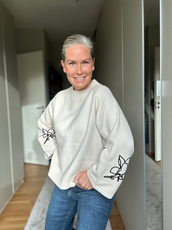 I SAY Gwen Deco Pullover Knitwear N16 Creamy w/Black