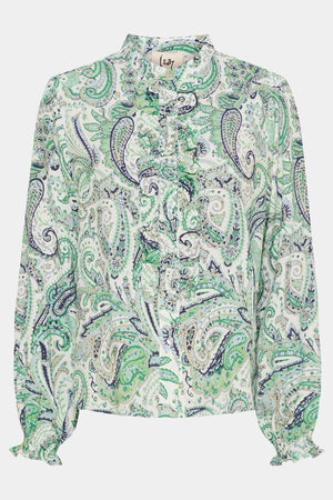 I SAY Gyta Ruffle Shirt Shirts I31 Green Paisley