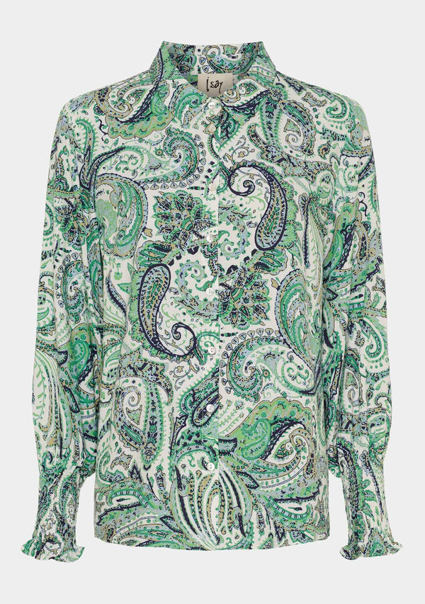 I SAY Gyta Smock Blouse Blouses I31 Green Paisley